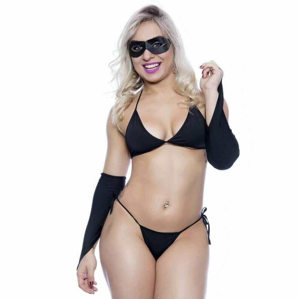 Mini Fantasia Tiazinha Sexy Tamanho Único Com Acessórios Pretos