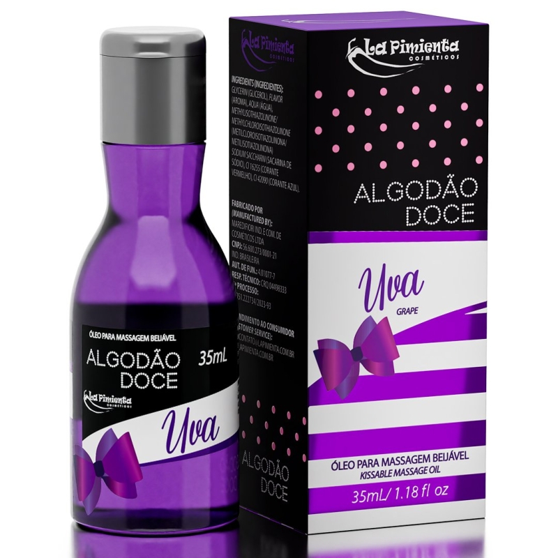 Óleo Beijável 35ML Algodão Doce Sabor Uva para Massagem