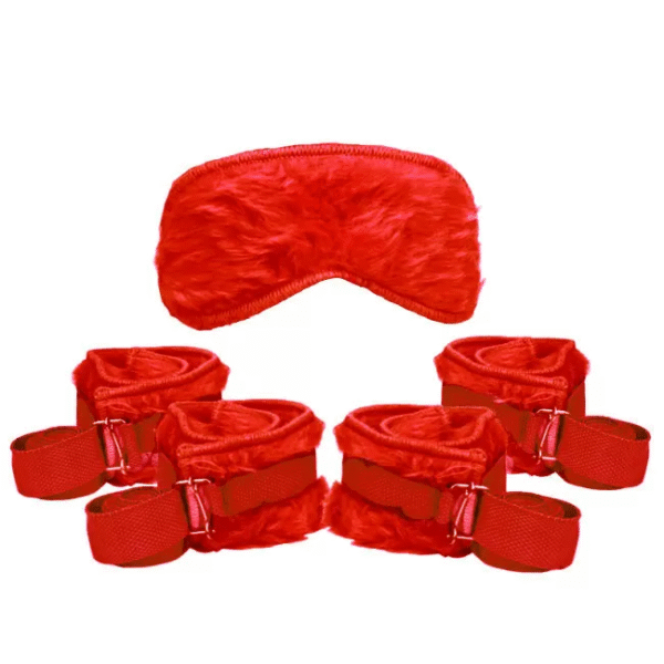 Kit Bondage Ajustável Vermelho em Couro Sintético
