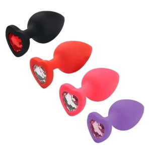 Plug Anal Aveludado Silicone com Base em Coração - Tamanhos P, M, G