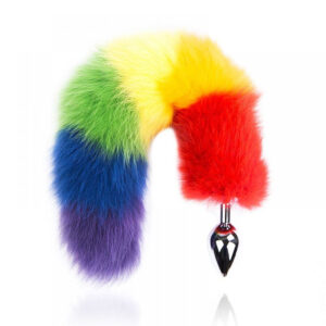 Plug Anal Com Rabo De Raposa Colorido Tamanho P Metal Sintético